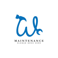 Letter W House Maintenance Logo. Alphabet W Building Construction Icon