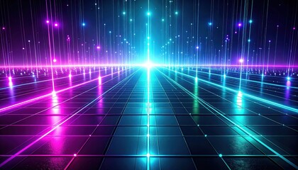 Abstract digital landscape of glowing lines and data streams background