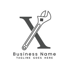Letter X Wrench logo. Alphabet X Plumber and Maintenance Icon