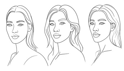 Three women's portraits, line art style