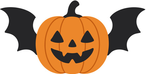 Flying Jack-o-Lantern Pumpkin with Bat Wings Illustration