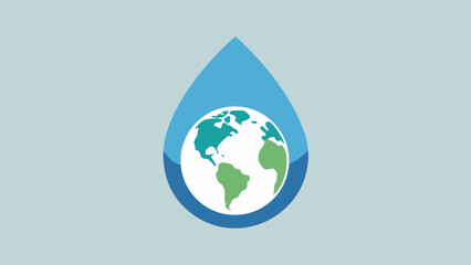 Blue water droplet with earth map inside globe world map