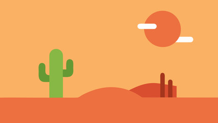 Desert Landscape with Cactus and Sun arid