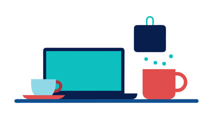 Laptop with coffee and a briefcase computer technology