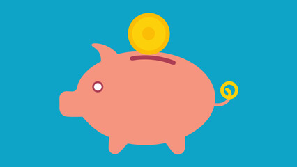 Pink piggy bank with gold coin dropping into slot money