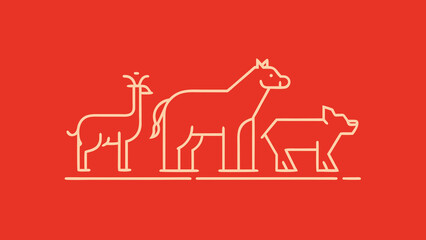 Three minimalist vector icons of endangered animals on red