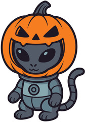 Alien in Pumpkin Costume - Cute Spooky Halloween Vector Illustration