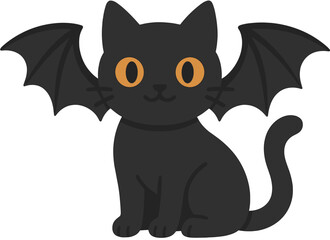 Cute Black Cat with Bat Wings � Kawaii Halloween Cartoon Illustration