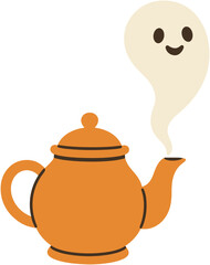 Teapot with Ghost Steam � Cute Kawaii Halloween Illustration