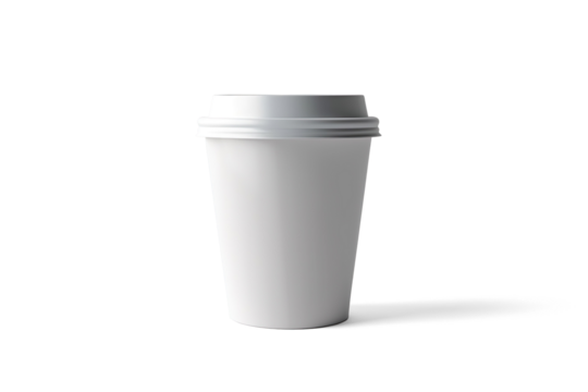 White Coffee Cup Mockup with Lid on a transparent background