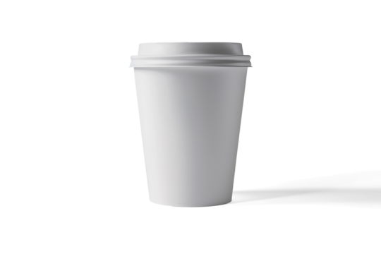 White Coffee Cup Mockup with Lid on a transparent background