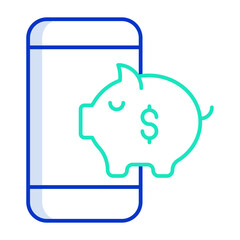 mobile piggy bank outline color icon design