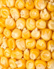 Close-up view of many kernels of yellow corn