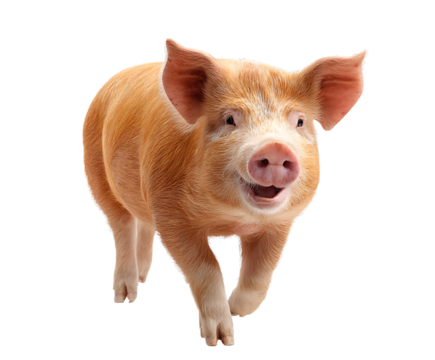 PNG file A charming pig is running and smiling with a lovely expression on transparent background PNG