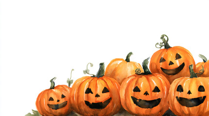 Halloween Jack O&rsquo;Lantern Pumpkin Set Watercolor Art. Jack O&rsquo;Lantern for Halloween Festival