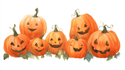 Halloween Jack O’Lantern Pumpkin Set Watercolor Art. Jack O’Lantern for Halloween Festival