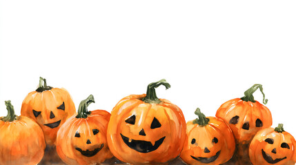 Halloween Jack O&rsquo;Lantern Pumpkin Set Watercolor Art. Jack O&rsquo;Lantern for Halloween Festival