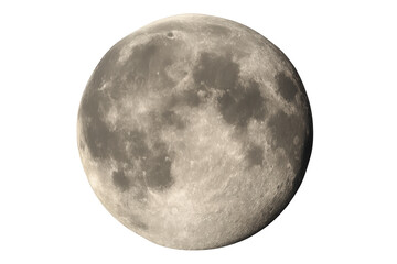 Full moon showing craters and lunar surface, transparent background