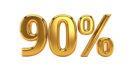 Golden 90 percent symbol with a black background representing a discount or achievement in a luxurious metallic style