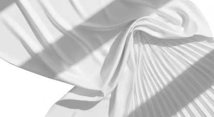 Abstract close up of white pleated fabric with dramatic diagonal shadows creating a minimalist and elegant texture with a feeling of movement and sophistication