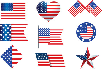 USA Flag Set  American Patriotic Symbols Collection