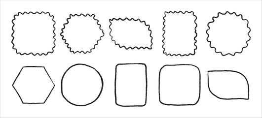 Hand drawn crayon grainy frames set. Abstract grunge texture shapes. Vector  EPS 10