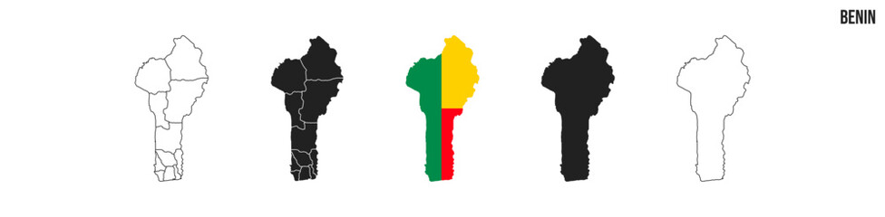 Benin map set. Map of Benin with flag.  Vector EPS 10