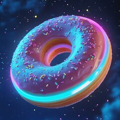 A Neon Donut Floating in Space with Sprinkles and Glaze