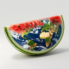 A unique earth slice world map inside a watermelon illustration