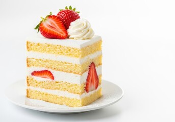 Delicious slice of strawberry shortcake with fresh berries