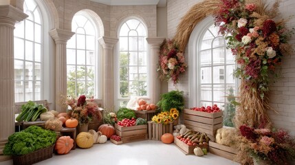 Fototapeta premium Soft winter light filters through the window, illuminating candles, pinecones, and dried fruit on a rustic tray indoors