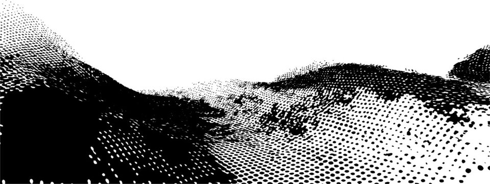 Abstract black and white halftone wave design. Gradated dots forming a flowing, dynamic wave pattern. Soft transitions from light gray to black. Simple, clean, and modern aesthetic