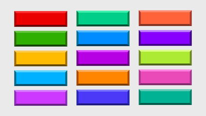 3D Rectangle Buttons Set Vector, Colorful Game UI/UX Menu Interface