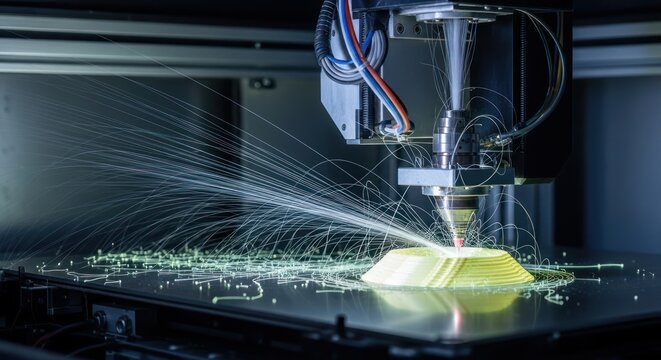 Industrial 3D printer creating a metal object with selective laser melting technology.