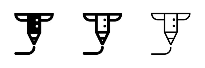 3D printer nozzle icons. outline and filled linear symbols of 3D printing extruder heads