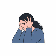 Flat Illustration Depressed Woman Holding Head Suffering from Stress Problem