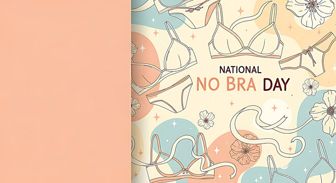 National No Bra Day illustration with bras and flowers pastel colors underwear lingerie