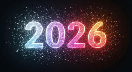 Sparkling 2026 new year design with colorful lights on a dark background