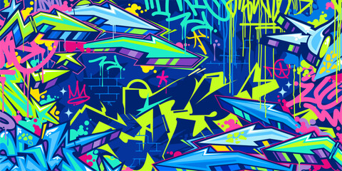 Obraz premium Trendy Abstract Urban Style Hiphop Graffiti Street Art Vector Illustration Background Template