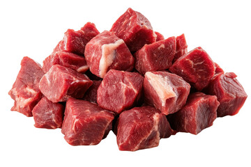 Fototapeta premium Fresh meat chunks isolated on a transparent background showcasing quality cuts perfect for cooking and preparation in various dishes, emphasizing their rich color and texture