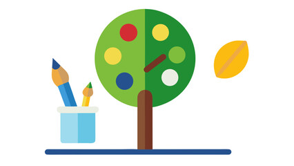 Stylized Tree with Colorful Circles and Pencils illustration