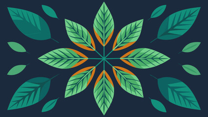 Symmetrical floral pattern with green and orange leaves