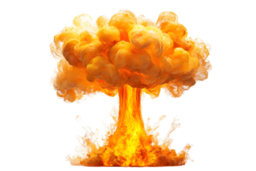 Stylized digital art of an explosive atomic cloud with fiery detailing