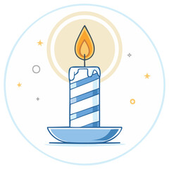 Brightly lit striped candle illustration with glowing flame perfect for events and celebrations