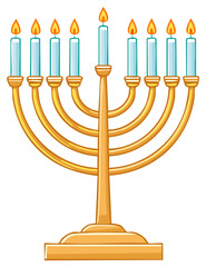 Golden Menorah with Lit Blue Candles Illustration Symbol of Hanukkah Celebration