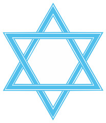 Blue Star of David symbol graphic on white background. Geometric design with interlocking triangles.
