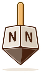 Classic Hanukkah Dreidel Spinning Top with Hebrew Letter Nun Illustration
