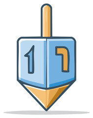 Cartoon drawing of a blue and gold dreidel