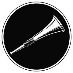 Classic bugle musical instrument illustration in a monochrome round emblem design