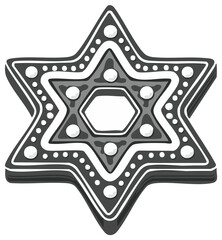 Detailed Star of David icon with ornate white icing like decoration and gray patterns
